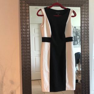 Great color block black and white dress.